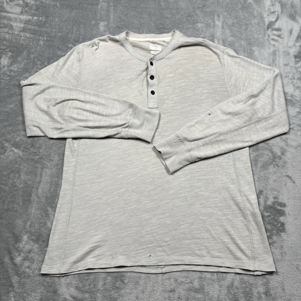 Rag & Bone Henley Long Sleeve Slub Knit Mens XL Gray Three Button Distressed
